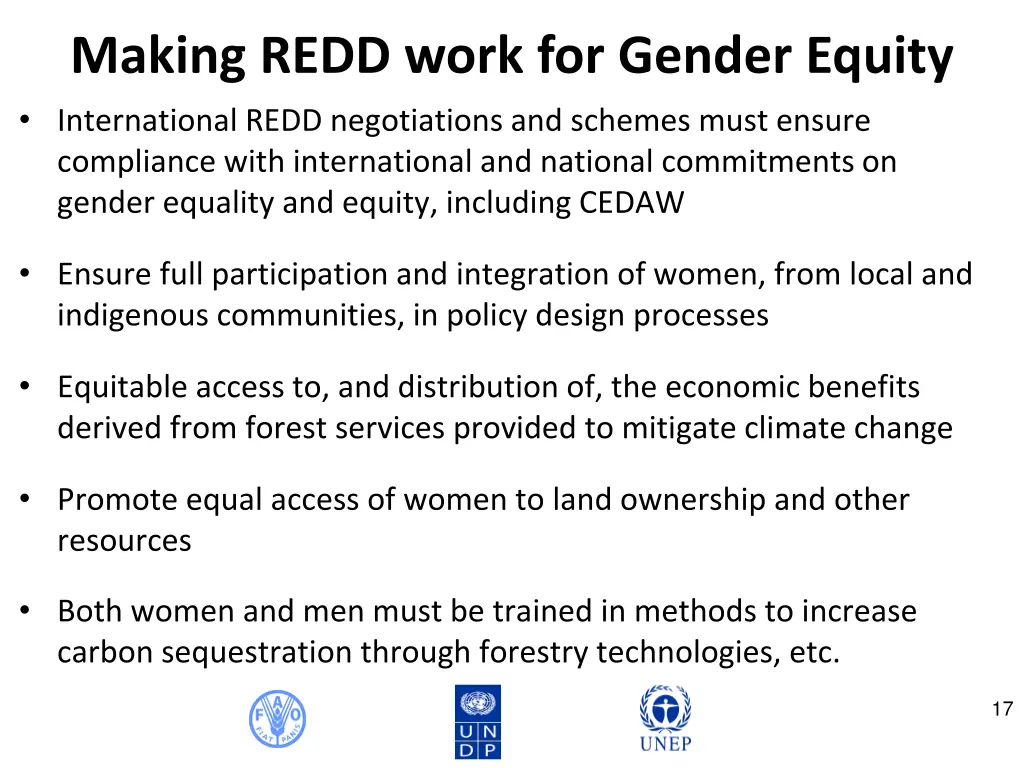 making redd work for gender equity