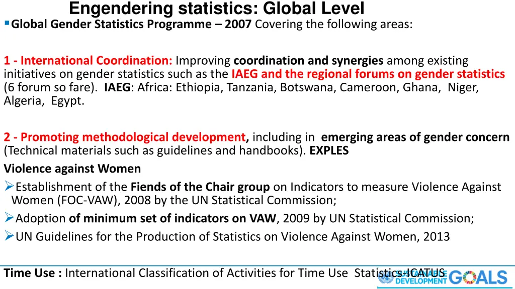 engendering statistics global level global gender