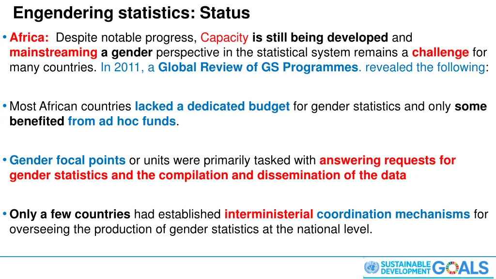 engendering statistics status