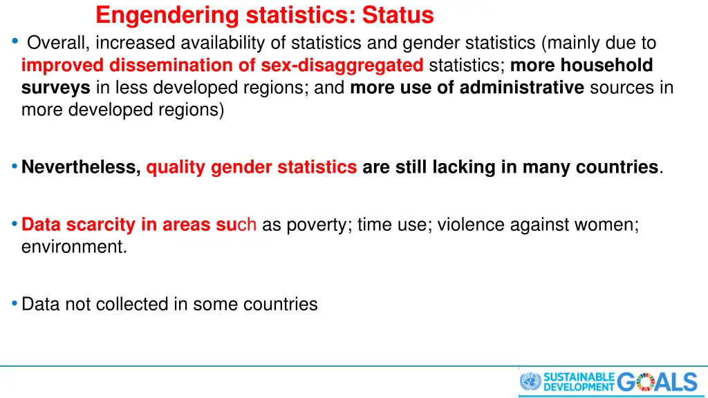engendering statistics status overall increased