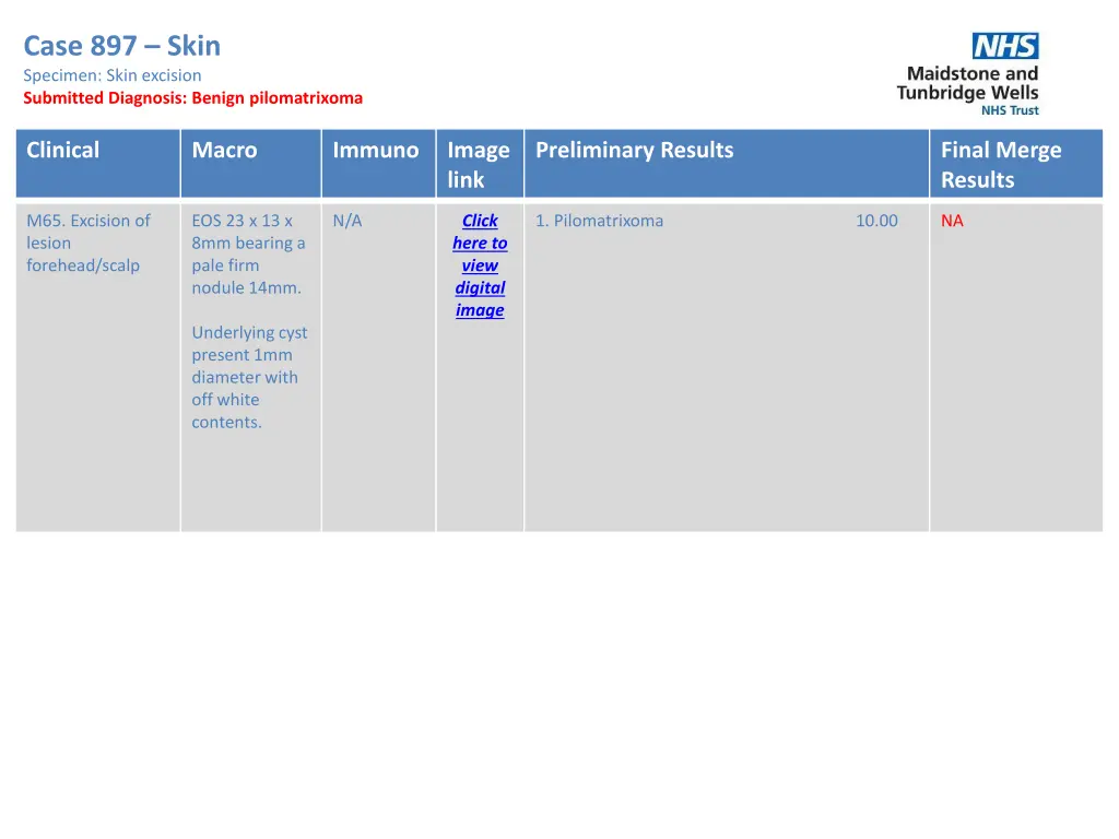 case 897 skin specimen skin excision submitted