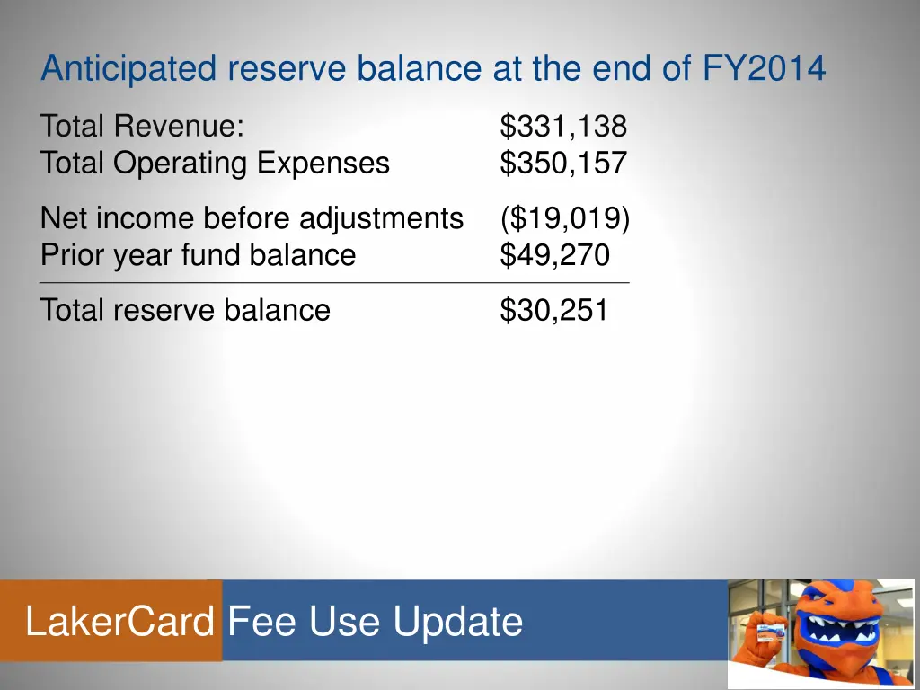 anticipated reserve balance at the end of fy2014