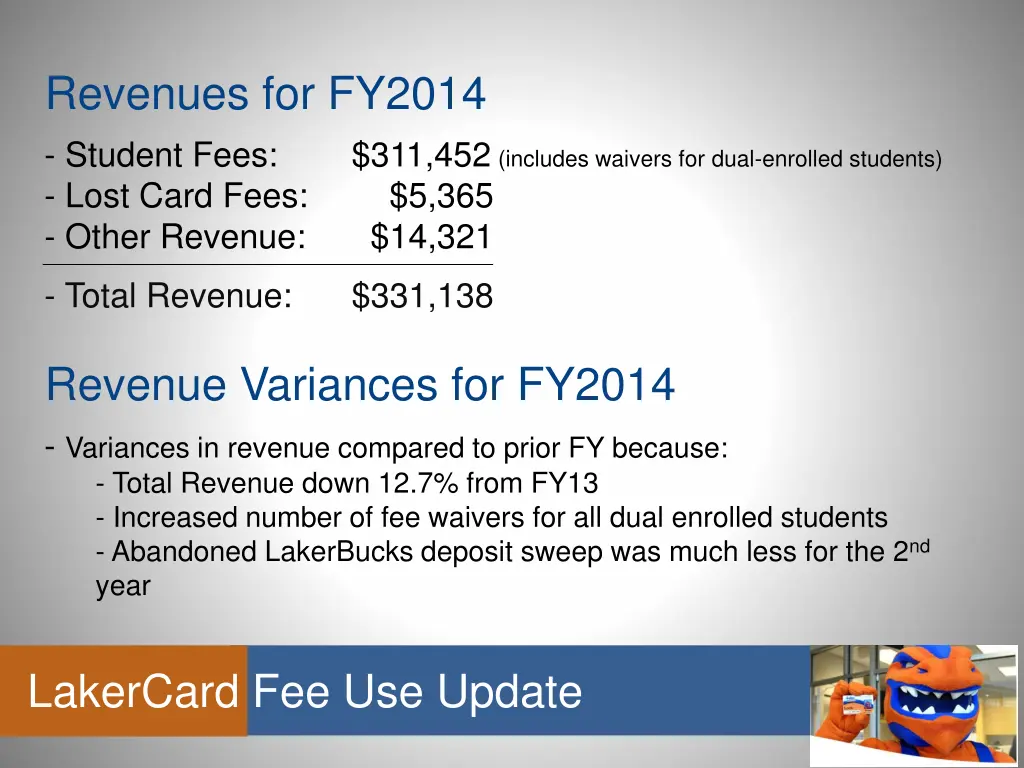 revenues for fy2014 student fees lost card fees