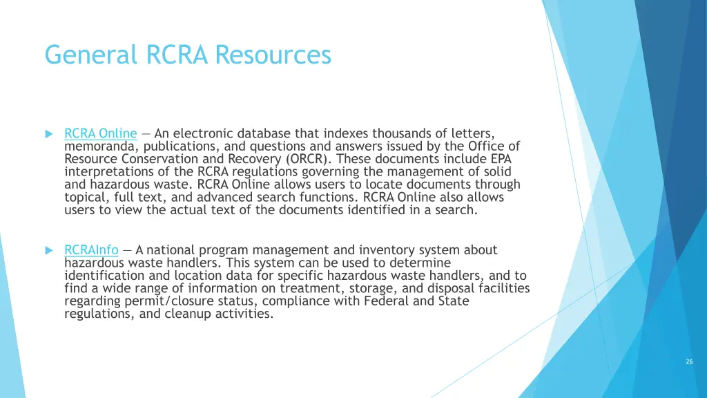 general rcra resources