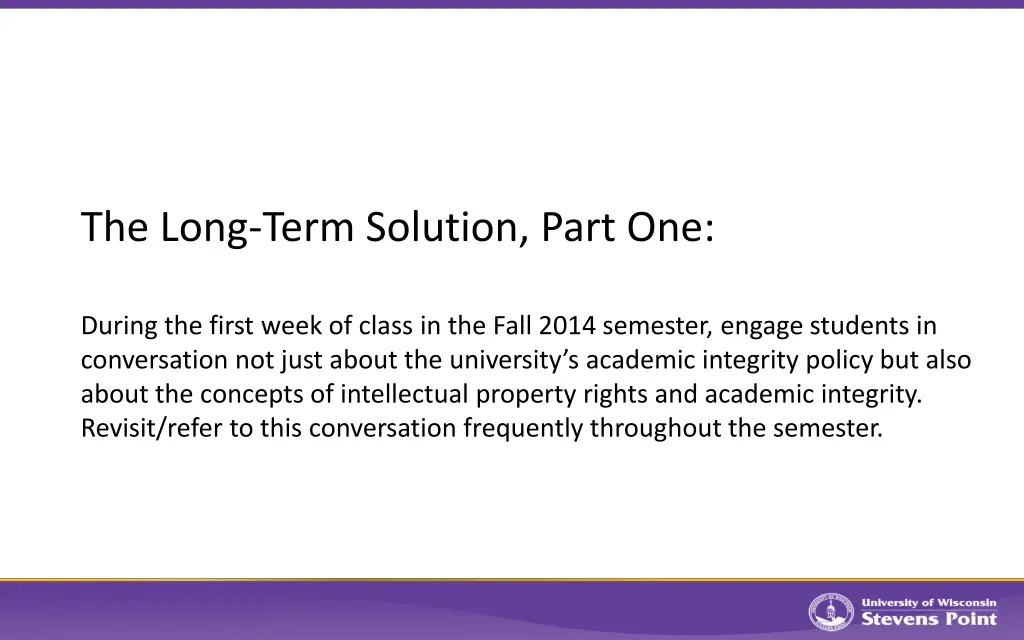 the long term solution part one