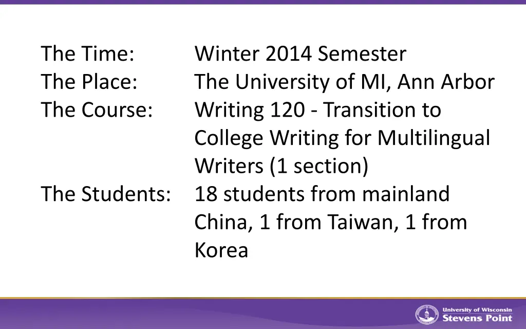 the time winter 2014 semester the place
