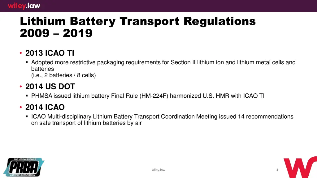 lithium battery transport regulations 2009 2019 2