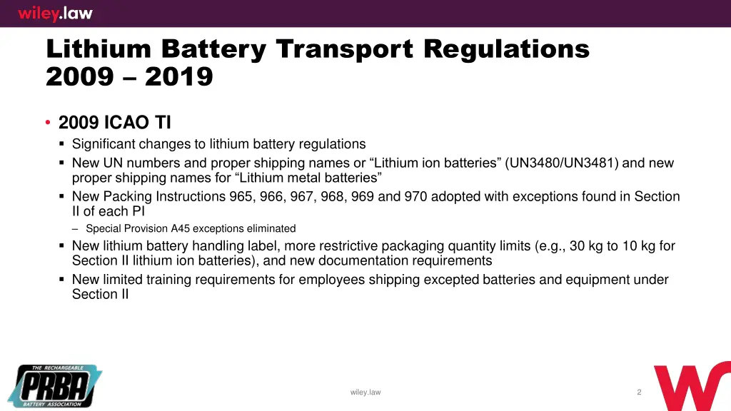 lithium battery transport regulations 2009 2019