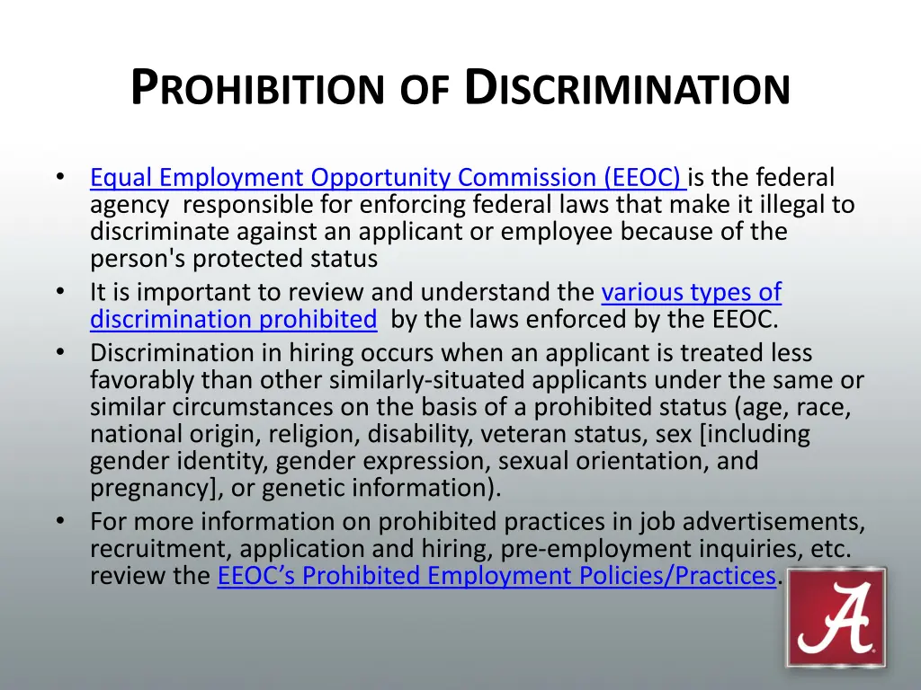 p rohibition of d iscrimination