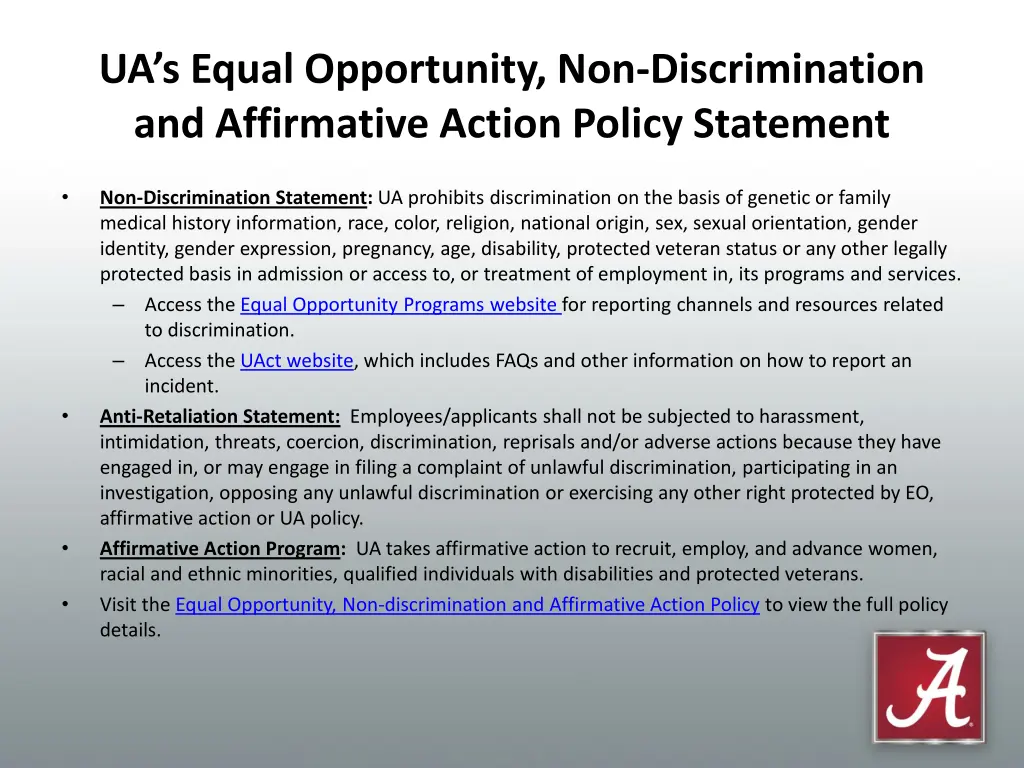 ua s equal opportunity non discrimination