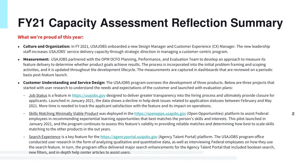 fy21 capacity assessment reflection summary