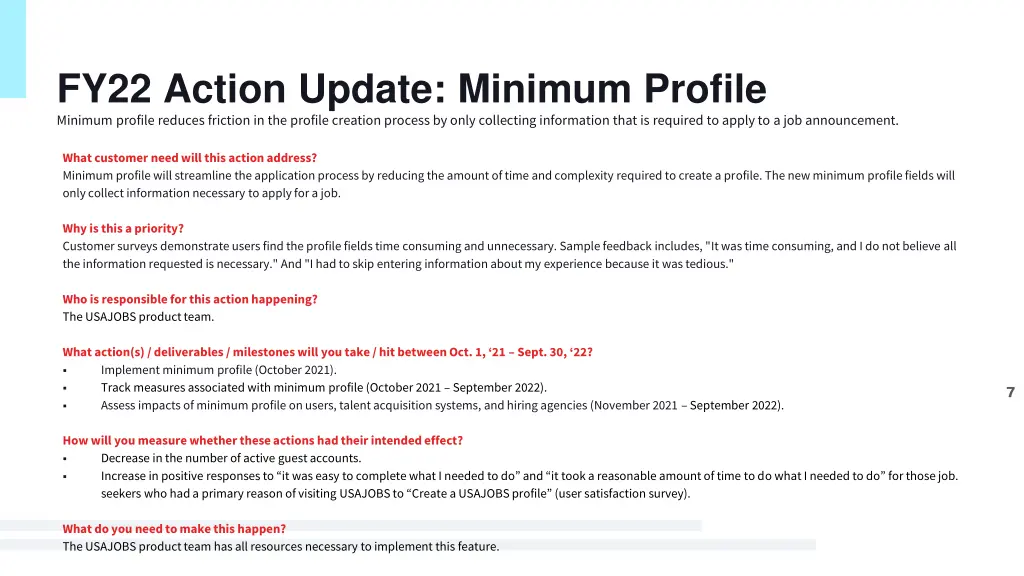 fy22 action update minimum profile minimum