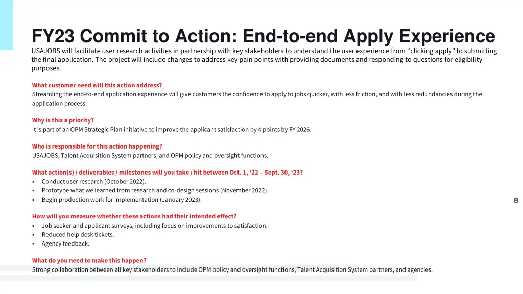 fy23 commit to action end to end apply experience