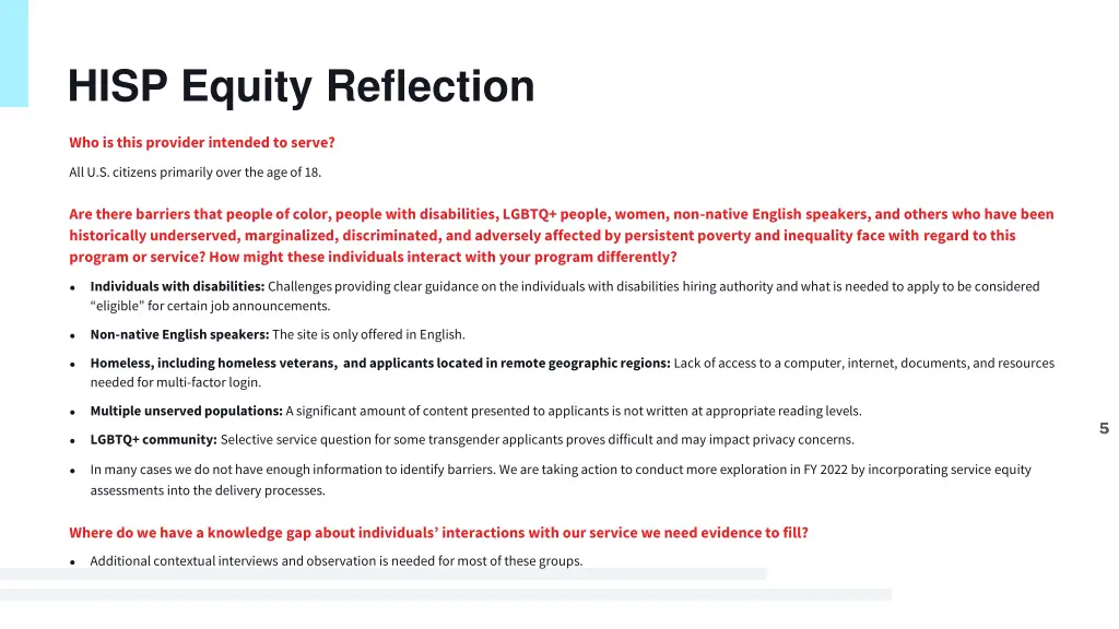 hisp equity reflection