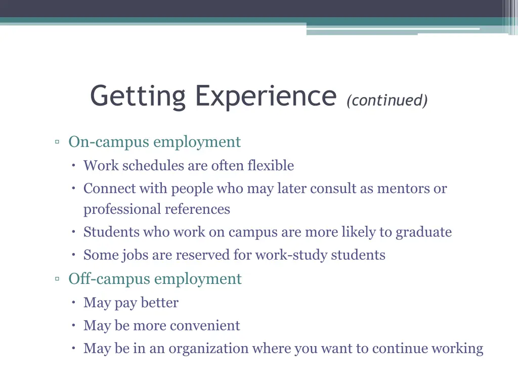 getting experience continued 1