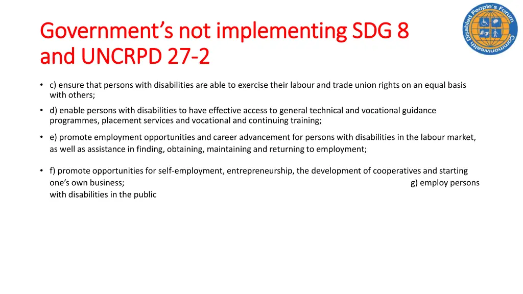 government s not implementing sdg 8 government