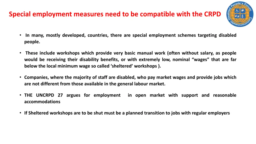 special employment measures need to be compatible
