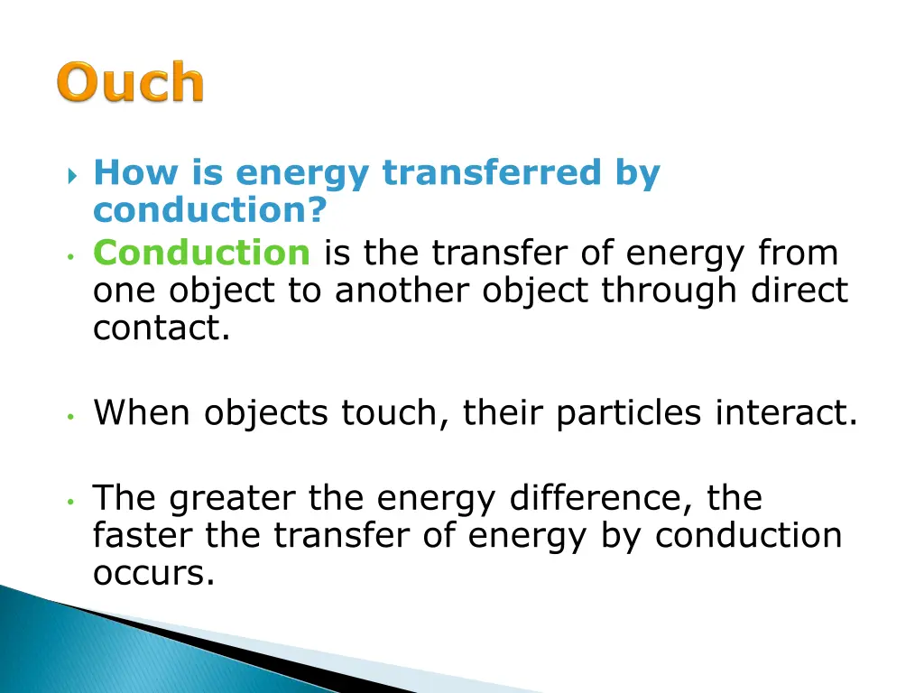 how is energy transferred by conduction