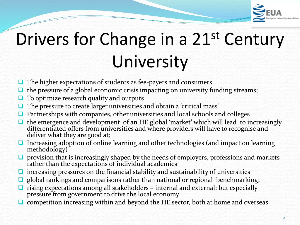 drivers for change in a 21 st century university