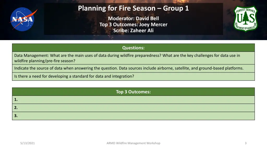 planning for fire season group 1 moderator david