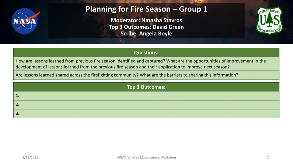 planning for fire season group 1 moderator