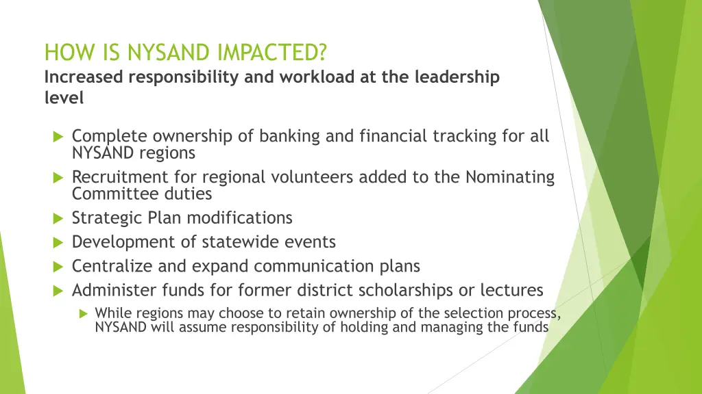 how is nysand impacted increased responsibility