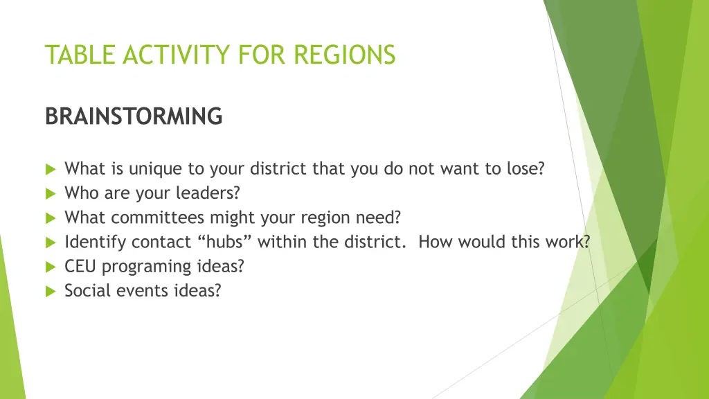 table activity for regions