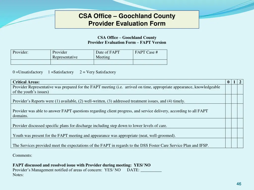 csa office goochland county provider evaluation