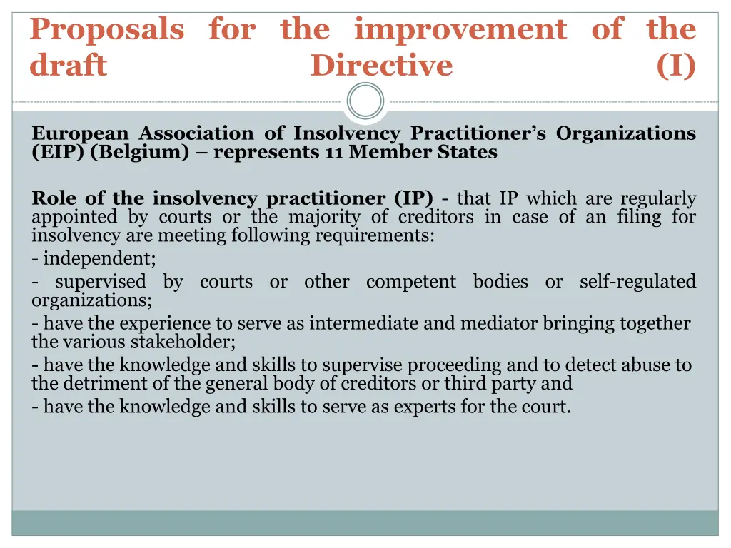 proposals for the improvement of the draft 1