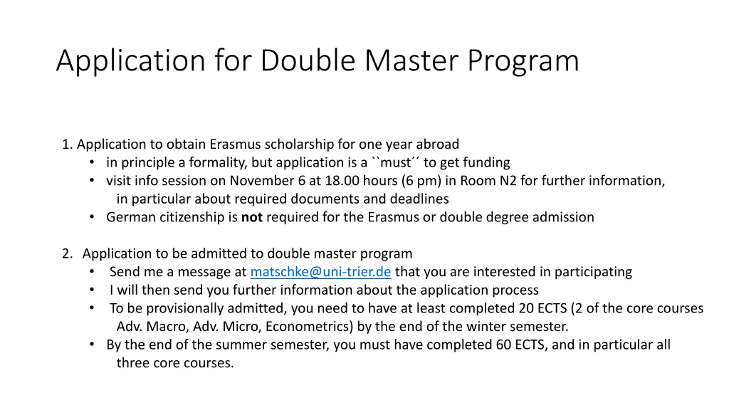 application for double master program