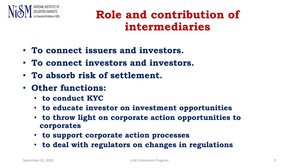 role and contribution of intermediaries