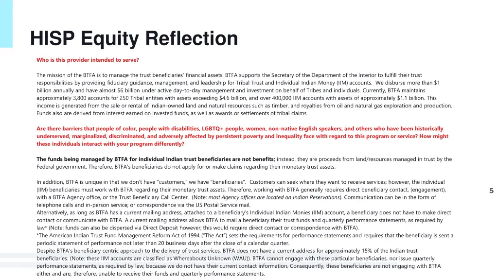 hisp equity reflection