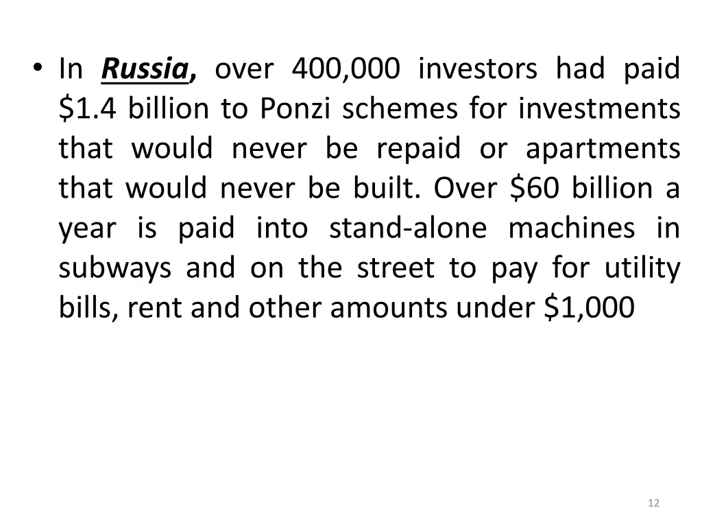 in russia over 400 000 investors had paid