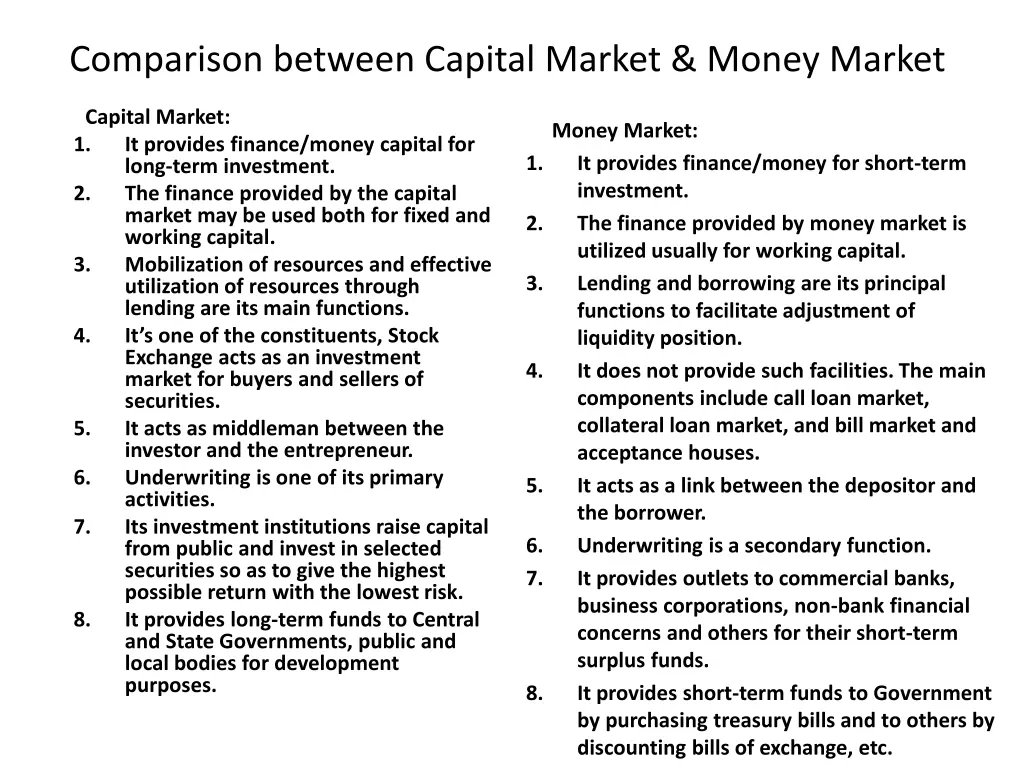 comparison between capital market money market