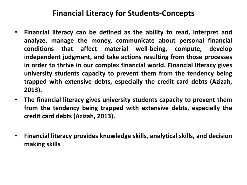 financial literacy for students concepts