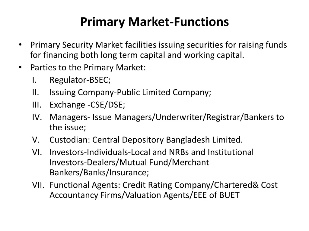 primary market functions