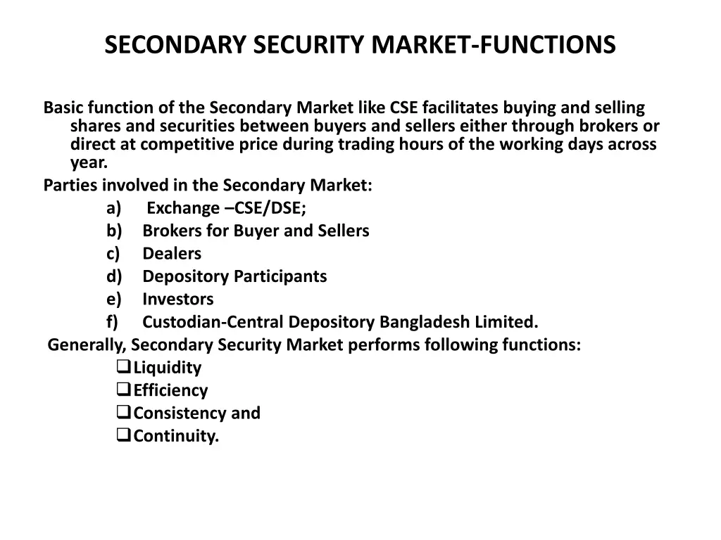 secondary security market functions