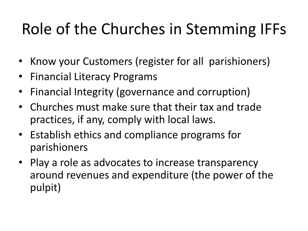 role of the churches in stemming iffs
