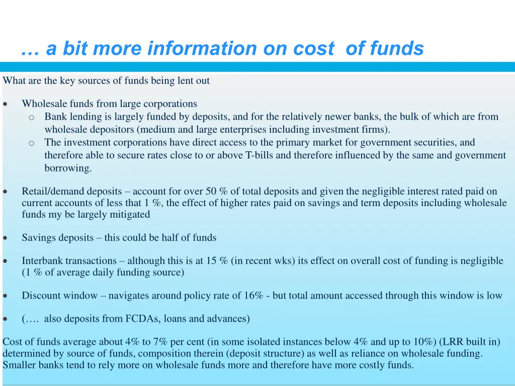 a bit more information on cost of funds