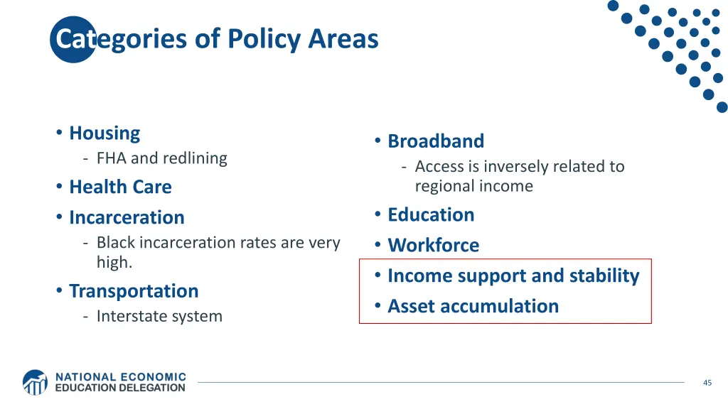 categories of policy areas