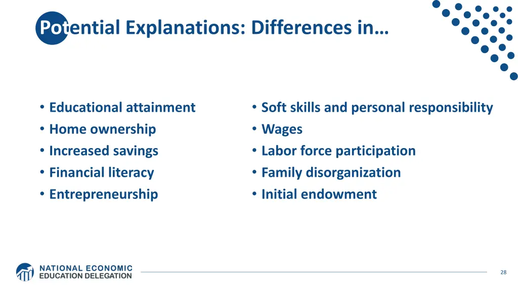 pot ential explanations differences in