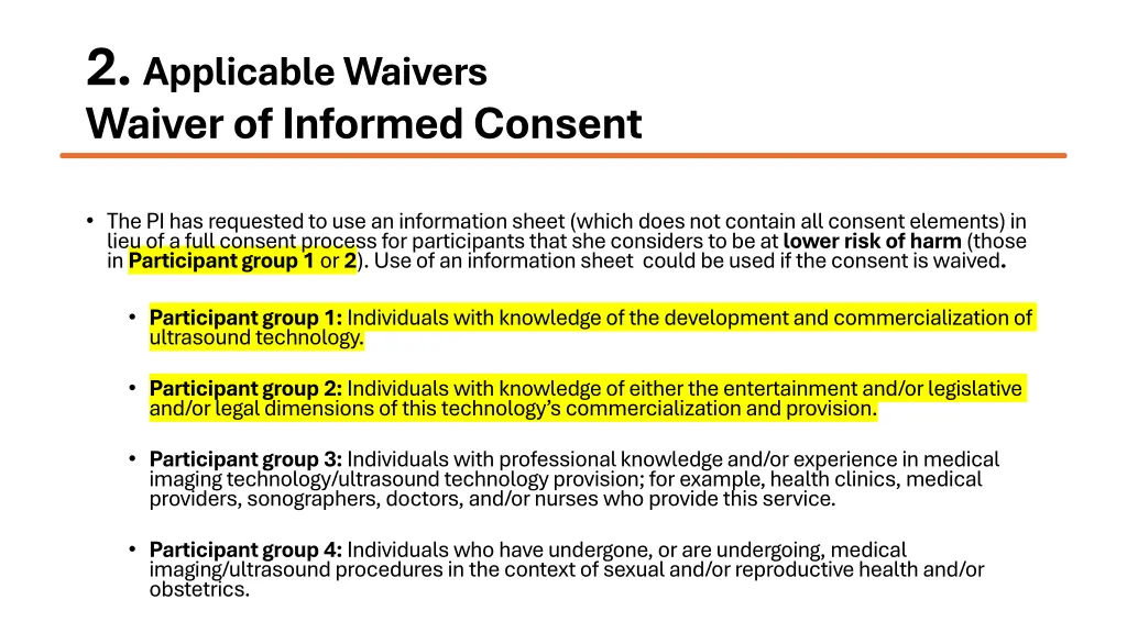 2 applicable waivers waiver of informed consent