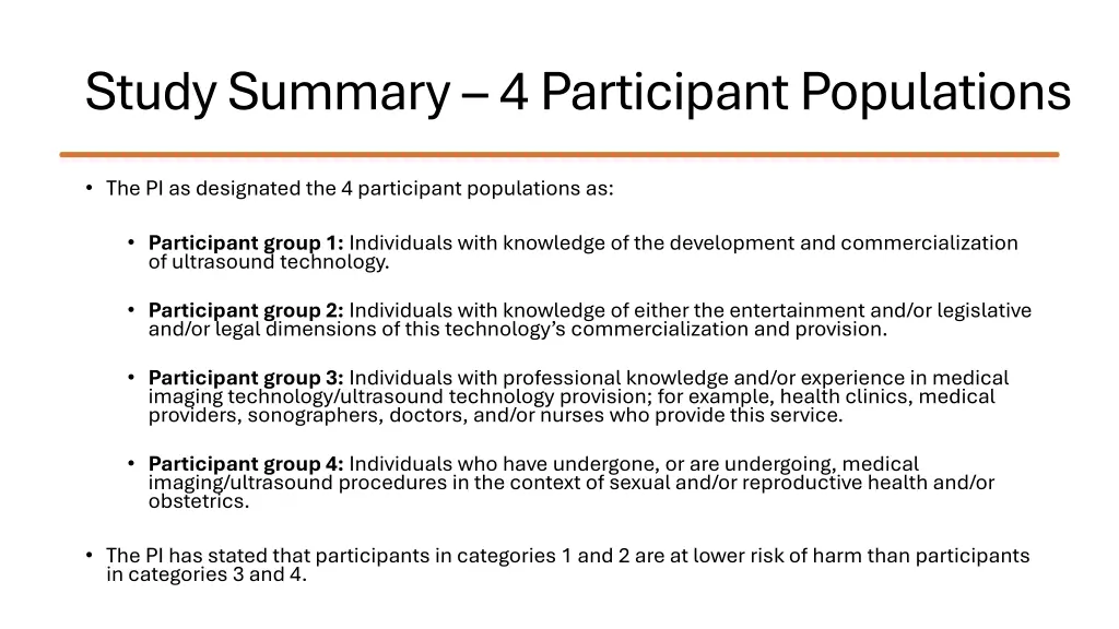 study summary 4 participant populations