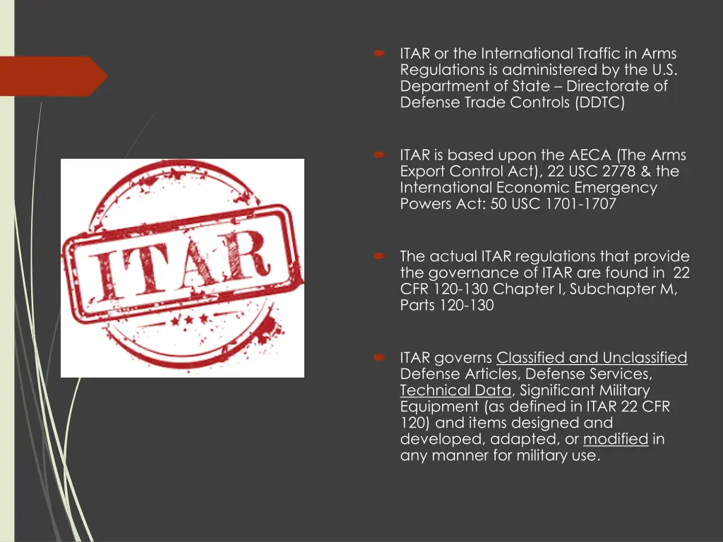 itar or the international traffic in arms