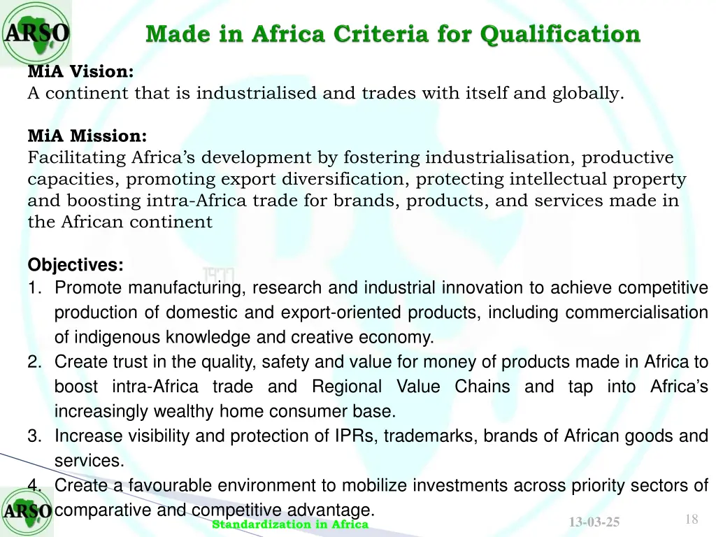 mia vision a continent that is industrialised