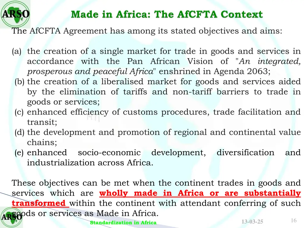 the afcfta agreement has among its stated