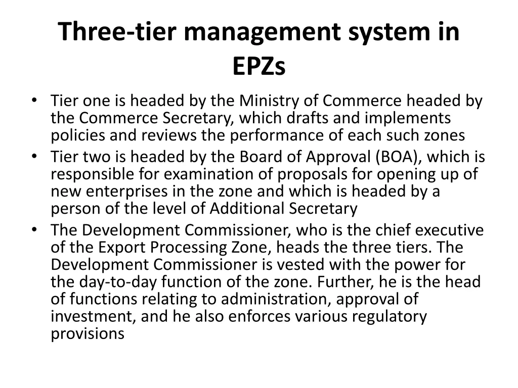 three tier management system in epzs tier