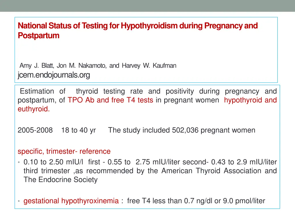 national status of testing for hypothyroidism