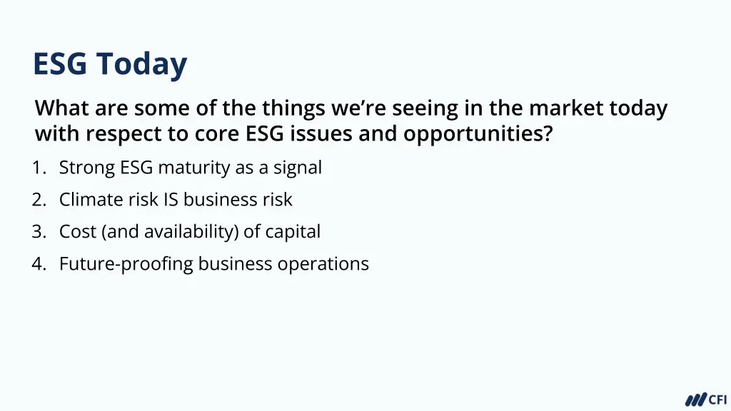esg today what are some of the things