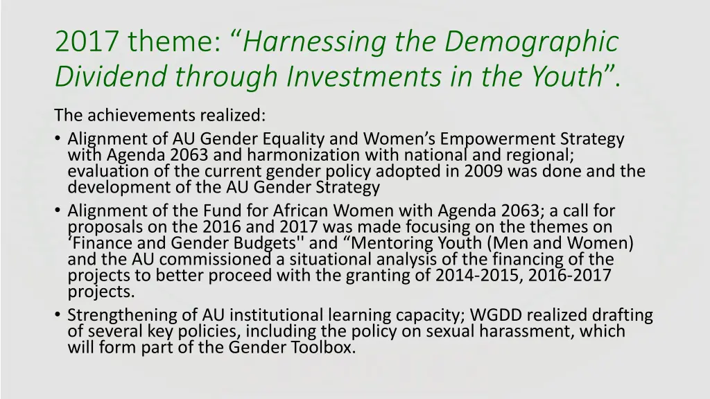 2017 theme harnessing the demographic dividend